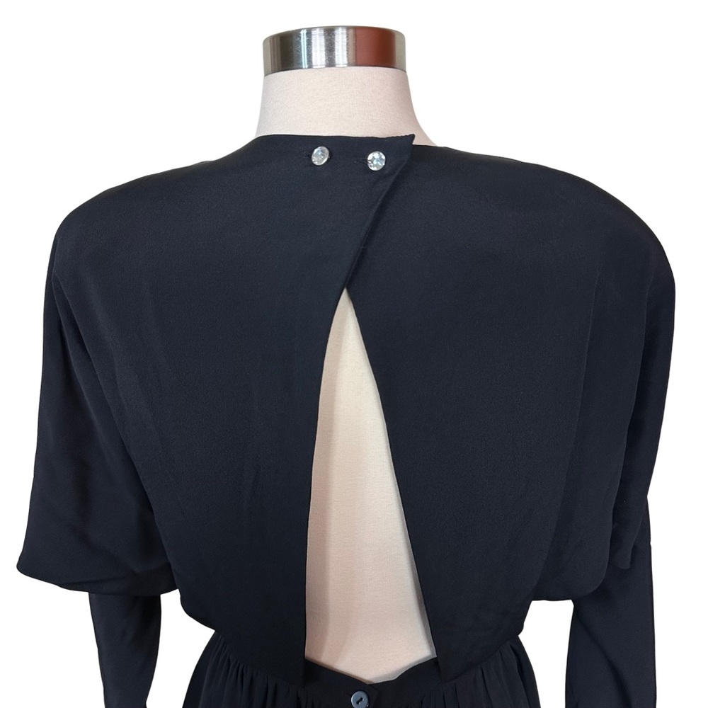 Regina Kravitz Vintage Black 80s Padded Shoulder Cutout Back Peplum Dress Size 8 - Picture 5 of 10